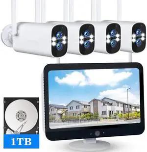 ZHXINSD [Dual Lens 2K*2 &10X Zoom] Home Wireless Security Camera System with 12.5" LCD Monitor Outdoor, 10CH Kit with 4PCS 6MP House WiFi Security Camera 1TB HDD Spotlight Two Way Audio Motion Det