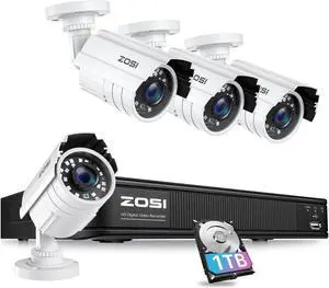 ZOSI H.265+ Full 1080p Home Security Camera System Outdoor Indoor, 5MP-Lite CCTV DVR 8 Channel with AI Human Vehicle Detection, 4 x 1080p Weatherproof Surveillance Camera, 80ft Night Vision, 1TB HDD