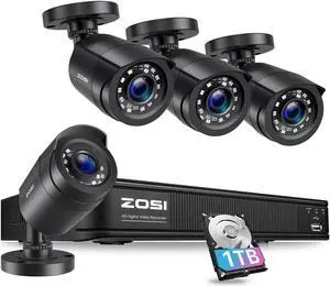 ZOSI 3K 5MP Lite Home Security Camera System with AI Human Vehicle Detection, H.265+ 8 Channel Surveillance DVR and 4 x 1080p Weatherproof CCTV Bullet Camera Outdoor Indoor, 80ft Night Vision, 1TB HDD