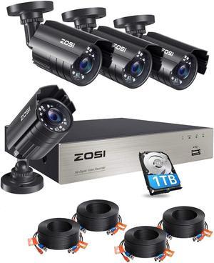 ZOSI 1080P Security Cameras System, 8 Channel 5MP Lite Surveillance DVR with 1TB HDD and 4pcs 1080P Bullet Security Camera&4 Pack 100ft CCTV bnc Cable Bundle, for Home Outdoor Surveillance