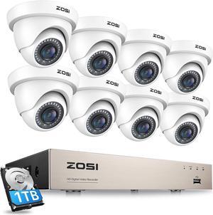ZOSI 1080P H.265+ Home Security Camera System with Hard Drive 1TB,5MP Lite 8 Channel CCTV DVR Recorder and 8 x 1080p Weatherproof Camera Outdoor Indoor with 80ft Night Vision, Motion Alerts