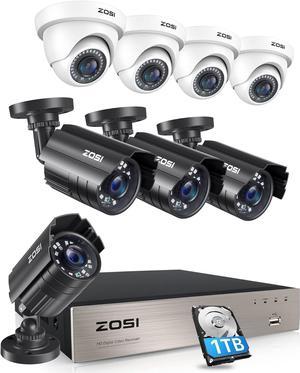 ZOSI 3K Lite Security Camera System with AI Human Vehicle Detection,H.265+ 8CH HD TVI Video DVR Recorder with 8X HD 1920TVL 1080P Indoor Outdoor Weatherproof CCTV Cameras,Remote Access,1TB Hard Drive
