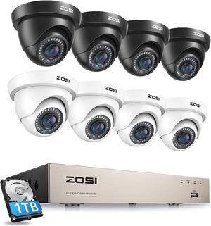 ZOSI Security Cameras System with 1TB HDD,H.265+ 5MP Lite 8 Channel HD-TVI DVR Recorder and 8pcs 1080P HD 1920TVL Indoor Outdoor Surveillance CCTV Dome Cameras with Night Vision,Remote Access