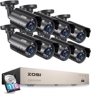 ZOSI 3K Lite 8CH Security Camera System with AI Human/Vehicle Detection,Night Vision,H.265+ 5MP 8Channel CCTV DVR with 1TB Hard Drive,8pcs 1920TVL 1080p Outdoor Indoor Cameras,for Home 24/7 Recording