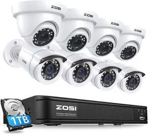 ZOSI 3K Lite Home Security Camera System with AI Human Vehicle Detection, H.265+ 8CH CCTV DVR and 8 x 1080p Wired Outdoor Indoor Bullet Dome Cameras, Remote Access, Alert Push (1TB Hard Drive)