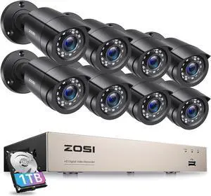 ZOSI 3K Lite 8CH Security Camera System Outdoor with 1TB Hard Drive,AI Human/Vehicle Detection,Night Vision,H.265+ 8 Channel 5MP Lite Video DVR Recorder,8X 1080P HD 1920TVL Weatherproof CCTV Cameras