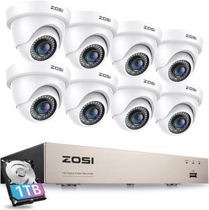 ZOSI 3K Lite 8CH Security Camera System with 1TB HDD,AI Human/Vehicle Detection,80ft Night Vision,H.265+ 8 Channel 1080P HD-TVI DVR Recorder,8pcs 1920TVL Weatherproof CCTV Dome Cameras Indoor Outdoor