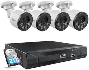 ZOSI 5MP 8CH PoE Security Camera System with Audio,4pcs PoE IP Cameras Outdoor,Night Vision,Smart Human Detection,Remote Access,H.265+ 8 Channel 5MP(3K) NVR with 2TB HDD for Home 24/7 Recording