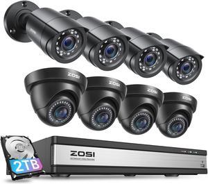 ZOSI 16CH 1080P Home Security Camera System,H.265+ 16Channel 1080P CCTV DVR with 2TB Hard Drive for 24/7 Recording and 8 x 1080p Outdoor Surveillance Cameras,Night Vision,Motion Alerts,Remote Access