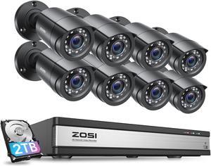 ZOSI 3K Lite 16CH Security Camera System with AI Human Vehicle Detection,Night Vision,8pcs Wired 1080P Outdoor Indoor Weatherproof Cameras,H.265+ 16 Channel CCTV DVR with 2TB HDD for 24/7 Recording