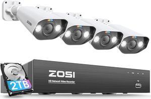 ZOSI 4K 8CH Spotlight PoE Security Camera System with 2TB HDD,4pcs 5MP Outdoor PoE IP Cameras,Smart Human Detection,2 Way Audio,Color Night Vision,8 Ports 16CH 8MP NVR for Home 24/7 Recording