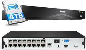 ZOSI 4K 24CH Network Video Recorder, 24 Channel 16-Port 8MP Dual-Disk Backup POE NVR Surveillance System, Pre-Installed 4TB Hard Drive, 24/7 Recording, Only Work with 4K/5MP/4MP/3MP HD ZOSI PoE Camera