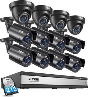ZOSI 16CH 3K Lite Security Camera System with 2TB HDD,AI Human/Vehicle Detection,Night Vision,Remote Access,H.265+ 16 Channel 5MP Lite HD-TVI DVR with 12PCS 1080P Outdoor Indoor Surveillance Cameras