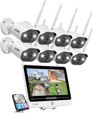 ZOSI 2K All in one Wireless Security Camera System with 12.5in LCD Monitor,8PCS 3MP Outdoor Indoor IP Cameras,2TB Hard Drive,100ft Night Vision,IP66 Weatherproof,for Home Business 24/7 Recording