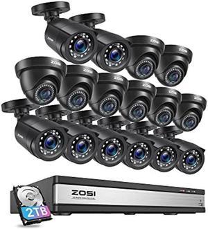 ZOSI 16CH 3K Lite Security Camera System,AI Human/Vehicle Detection,Night Vision,H.265+ 16 Channel 1080P CCTV DVR with 2TB HDD,16pcs 1080P Surveillance CCTV Cameras for Home Business 24/7 Recording