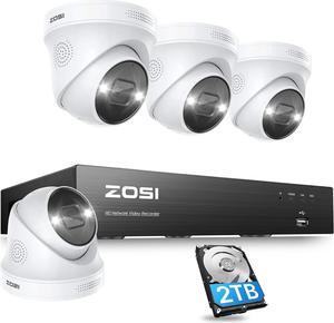 ZOSI 4K POE Security Cameras System with 2TB Hard Drive,8CH H.265+ 4K NVR and 4PCS 4K 8MP Indoor Outdoor Surveillance Cameras,150ft Night Vision,Motion Alert,Remote Access for Home 24/7 Recording