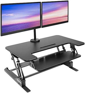Mount-It! Standing Desk Converter Dual Monitor, 2 Screen Mounts Included, Height Adjustable Desk Riser in Black, Stand Up Desk Convertor Large 36" Wide, Sit Stand Convertor with Manual Lift Gas Spring