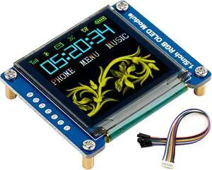 waveshare 1.5inch RGB OLED Display Module for Raspberry Pi/Jetson Nano/Arduino/STM32, 128x128 Pixels,16-bit High Color (65K Colors) SPI Interface