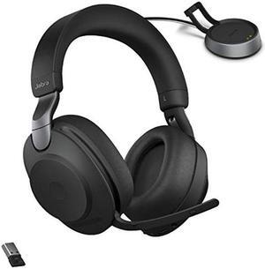 Jabra Evolve2 85 MS Wireless Headphones with Link380a & Charging Stand, Stereo, Black - Wireless Bluetooth Headset for Calls and Music, 37 Hours of Battery Life, Advanced Noise Cancelling Headphones