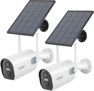 ieGeek Solar Security Cameras Wireless Outdoor 2 Pack, Battery Powered Wifi Home Surveillance Cam with Smart Siren & Spotlight, Motion Sensor Camera System 2K, 2 Way Audio/IP65 Waterproof