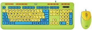 Adesso Kids Keyboard and Mouse Combo with Multimedia Controls - Colorful Wired Set for Children with Large 4X Size Print Keys and 1000 DPI Optical Wireless Mouse