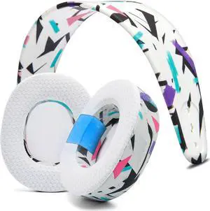 WC Earpad and Upgraded Silicone Headband Combo for Nova Pro Wireless Headphones | Cooling Gel Earpads & Matching Design Headband for Epic Gaming | 90's White