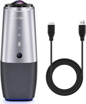 COOLPO Webcam, 360 Video Conference Camera, 4K Conference Room Camera with Speaker, Microphone, Meeting Room Camera, AI Speaker Tracking, Noise Cancellation, Teams, Zoom, 10ft USB Cable