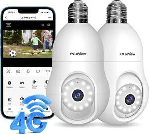 LaView 4G LTE Cellular Light Bulb Security Camera,360deg2K Security Cameras Wireless Outdoor Indoor 4MP Full Color Day and Night,Motion Detection, Audible Alarm,Easy Installation,Compatible with Alexa