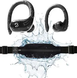 Runner 60 Wireless Earbuds with Waterproof Slim Running Belt, 80 Hr Battery, Wrap Around Over Ear Wireless Earbuds, Belt fits Fits iPhone 14, Max, iPhone 13 Pro, 12, 11, XS