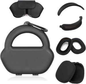 SUOFEIK 9 in 1 Hard Case for AirPods Max - Tips & Smart Case Cover for AirPods Max Durable Travel Case with Full Protection for Apple Pro Max Headphones (Black)