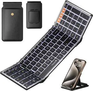 ProtoArc Backlit Foldable Keyboard, XK01 Plus Folding Portable Bluetooth Keyboard for Travel, Full Size External Wireless Keyboard with Backlight for iPad Surface Tablet Smartphone Laptop PC