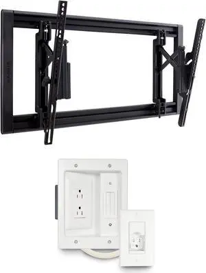 SANUS Advanced Tilt 4D Premium Universal Low Profile TV Mount for 42" - 90" Flat Screen TVs & in-Wall TV Power and Cable Management Kit