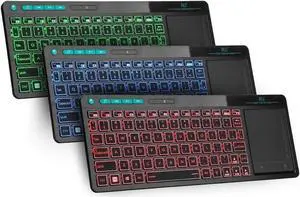 Rii K18 Plus Wireless 3-LED Color Backlit Multimedia Keyboard with Multi-Touch Big Size Trackpad,Rechargable Keyboard for Android TV Box,PC,Smart TV,Xbox,Raspberry Pi, HTPC IPTV,Windows, MacOS (2.4G)