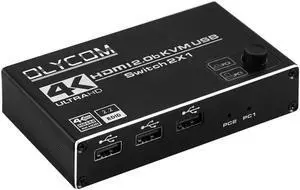 OLYCOM 4K 60Hz HDMI2.0 KVM Switch 2 in 1 Out HDMI Selector Box with 3USB2.0 Ports for Two Computers Share One Set Keyboard Mouse Printer and HD Monitor