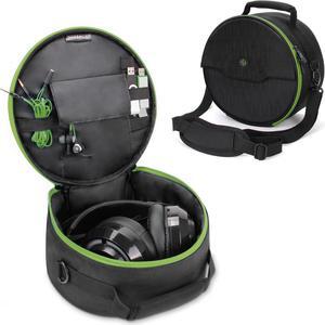 ENHANCE Portable Headphone Case for Wired & Wireless Headsets - Universal Headset Case Compatible with Xbox, Beats, Bose & Gaming Headphones - Accessory Storage, Strap & Carrying Handle - Green