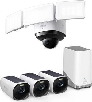 eufy Security S330 Floodlight Cam 2 Pro, 360-Degree Pan & Tilt Coverage, 2K Full HD eufyCam 3 3-Cam Kit, Security Camera Outdoor Wireless, 4K Camera with Integrated Solar Panel
