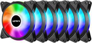 upHere 5V 6-Pack 120mm Silent intelligent Control 5V Addressable RGB Fan Motherboard Sync, Adjustable Colorful Fans with Controller T3SYC3-6