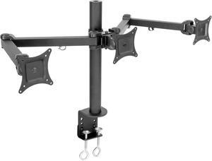 Mount-It! Triple Monitor Mount | 3 Monitor Desk Stand | Fits Three Computer Screens 19 20 21 22 23 24 Inches | C-Clamp Base | Heavy Duty Full Motion Tri Arms | VESA 75 100 Compatible