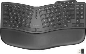 OMOTON Ergonomic Wireless Split Keyboard, Cushioned Wrist Rest, Rechargeable, USB Connectivity, Natural Typing, 2.4G Membrane Silent Keyboard for Windows/PC, Dark Black