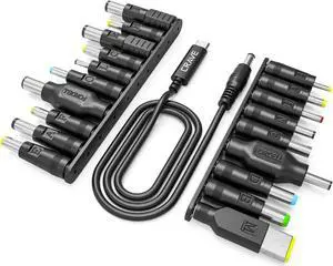 19pcs Laptop Adapter Kit for Crave PowerPack [USB-C to DC Cable + 19 adapters] for Acer, Asus, Lenovo, Fujitsu, Toshiba, DELL, HP, Compaq, Samsung, BenQ, Sony, IBM