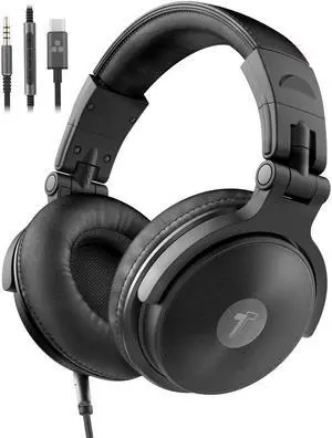 ENCASED USB-C Over Ear Headphones Wired (V200 Pro) Closed Back Studio DJ Monitor Earphones, USB Type-C Connector with Mic, Volume Remote (50mm Neodymium Drivers)