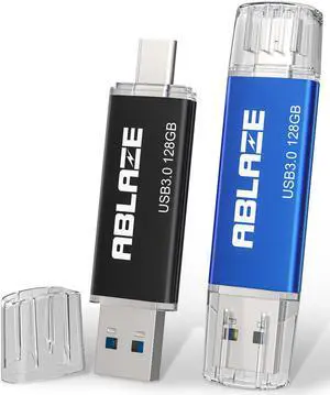 ABLAZE USB C Flash Drive 128GB 2 Pack, Dual USB 3.0+Type C Flash Drive for iPhone 15, Android Smartphone, Computer,Tablet Mac Laptop (2 Pack)