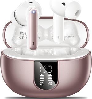 Wireless Earbuds, 2024 Wireless Headphones HiFi Stereo Earphones with 4 ENC Noise Canceling Mic, 42Hs Playtime In Ear Earbud, Bluetooth 5.3 Sport Earphones with LED Power Display for Android iOS Pink