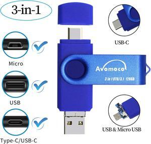 AVOMOCO 3.1 128GB 3 in1 High Speed Photo Backup Flash Drive for Android Phones wtih Type C/Micro Port&Tablets&PC. Photo-Stick-for Samsung Phones,LG,Google,Hua Wei.Moto, one Plus.etc