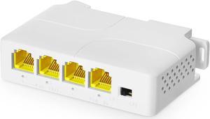 Gigabit PoE Passthrough Switch, 1 PoE in 3 PoE Out Extender, IEEE802.3af/at PoE Powered, 10/100/1000Mbps Ethernet, din-Rail & Wall Mount
