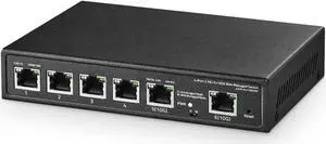 Binardat 6 Port 10G Switch, 4 x 2.5G RJ-45 Base-T Ports, 2 x 10G RJ-45 Ports, Web Managed/Unmanaged, Metal Fanless Managed Multi-Gigabit Desktop/Wallmount Network Switch