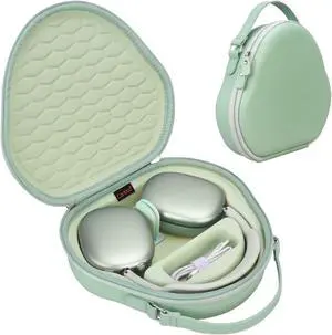 Canboc Airpods Max Case for Apple AirPods Max Headphone, Hard Carrying Smart Headphones Case, Extra Space fits Cable, Charger, Upgrade-Green (PU)