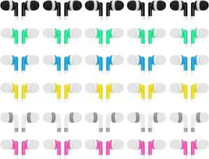 QIDAIZUOEN 108 Packs Bulk Earbuds Classroom Headphones Wired in Ear Disposable Student Earphones Multiple Colors Individually Wrapped for School Travel or Home Use