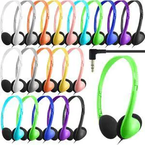 20 Pcs Classroom Headphones Adjustable Wired Students Headphone School Colorful Comfortable on Ear with 3.5 mm Plug for Boys Girls Adults School Hotel Airplane, 10 Assorted Colors