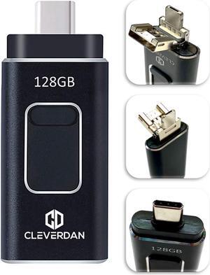 4-in-1 Android and iPhone 128GB Photo Stick USB 3.0 Flash Drive - Compatible with All Your Devices! iPhone iPad Samsung Pixel LG PC Mac (Easy Backup & External Storage + Certified iOS App) Cleverdan